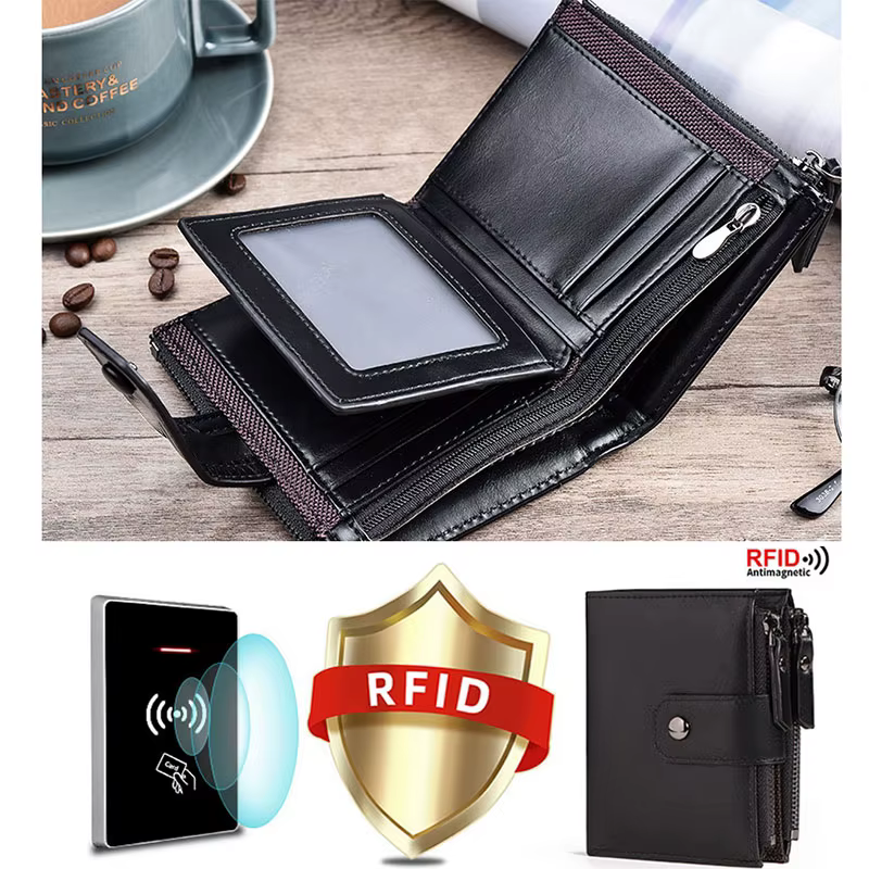 2024 nouveau porte-monnaie pour hommes portefeuille RFID blocage fermeture éclair vintage portefeuille en cuir PU porte-carte de crédit sac d'argent portefeuille homme