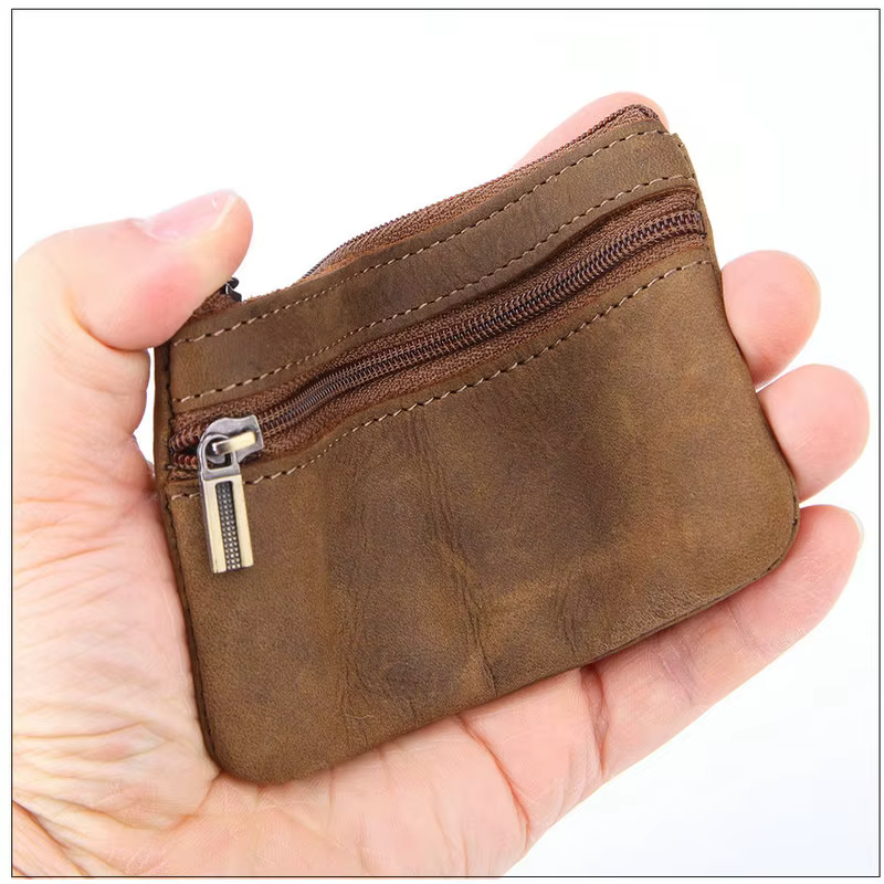 Porte-monnaie rétro en cuir véritable avec porte-clés pour hommes et femmes