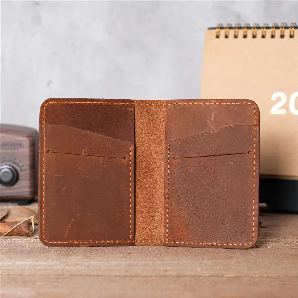 Portefeuille en cuir véritable style vintage décontracté