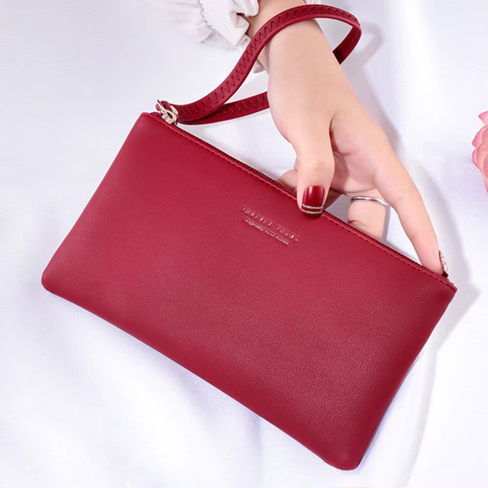 Sac à monnaie zippé en cuir PU pour femme