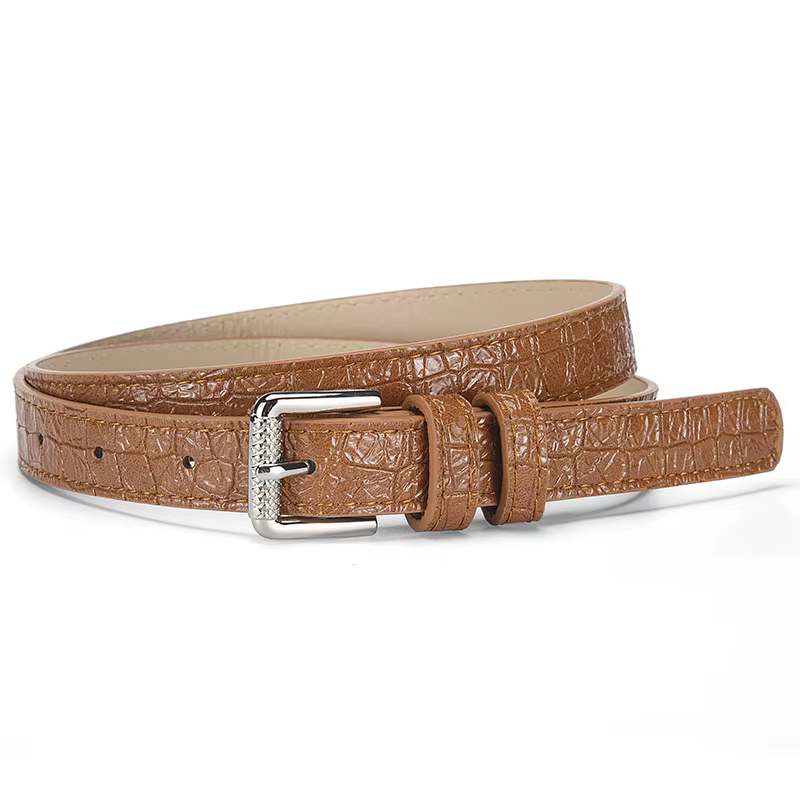 Ceinture fine en cuir PU noir pour femmes