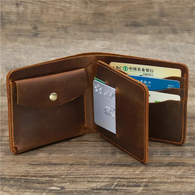 Portefeuille en cuir véritable pour homme avec poche à monnaie