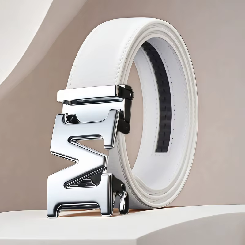 Ceinture blanche pour homme 2026 avec boucle automatique en alliage – Tendance