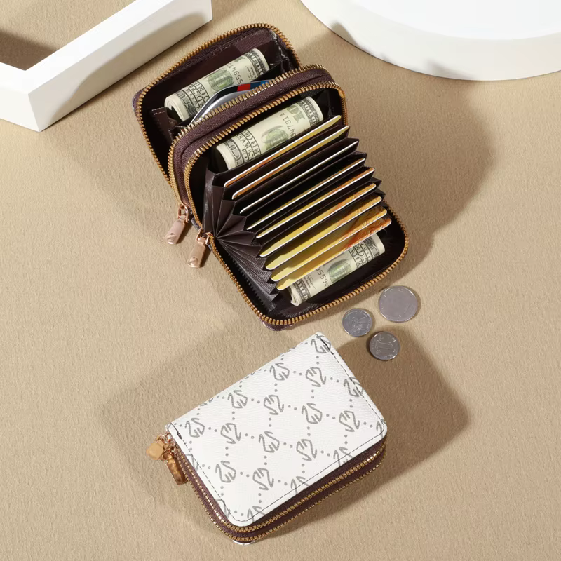 Porte-cartes à glissière vintage chic pour femmes