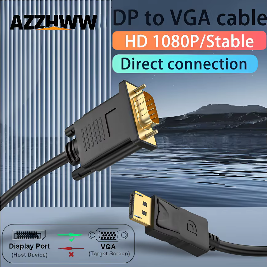 Câble DisplayPort vers VGA 1.8M, convertisseur DP vers VGA, adaptateur 1080P mâle vers mâle pour ordinateur portable, moniteur de bureau, projecteur