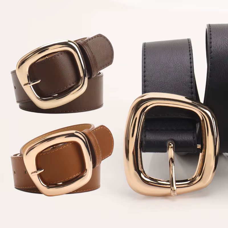 Ceinture large à boucle trapézoïdale polyvalente pour femmes