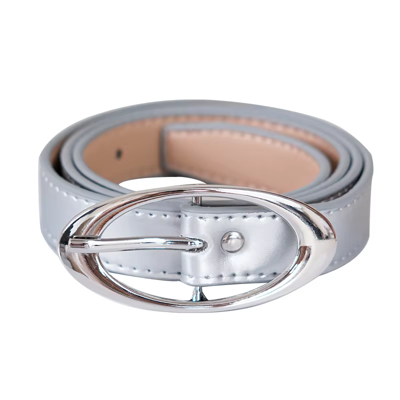 Ceinture à boucle argentée miroir pour femmes