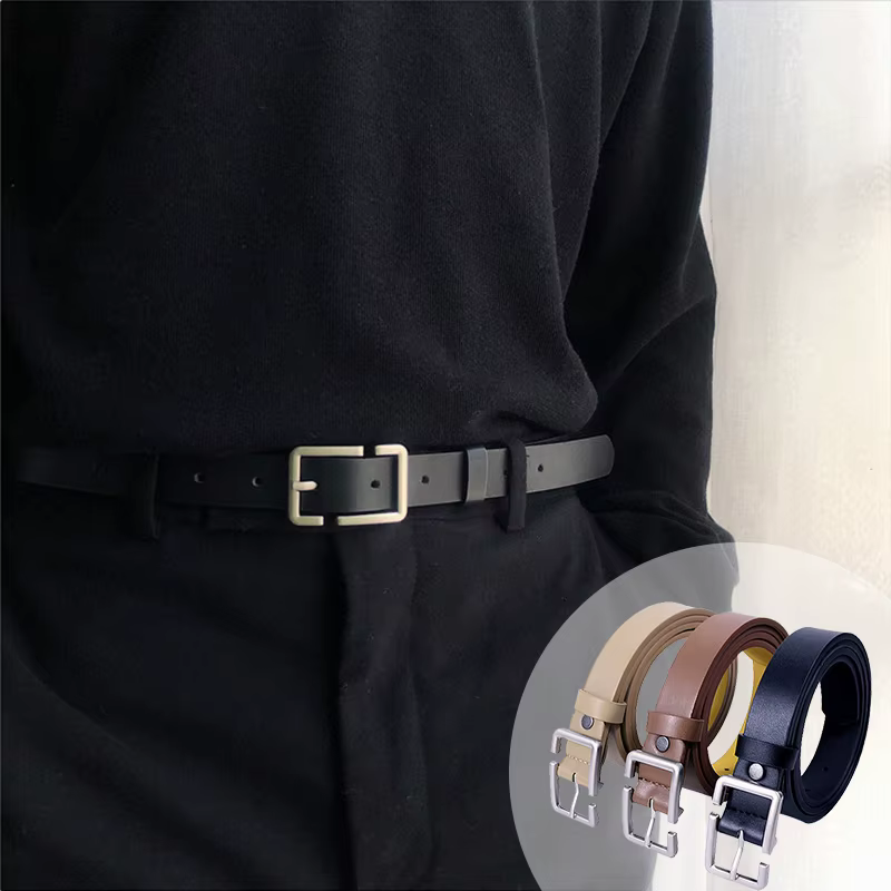 Ceinture fine coréenne pour hommes et femmes, simple, broche carrée, ceinture, vintage, jeans, pantalon, ceinture en cuir PU, sangle de taille