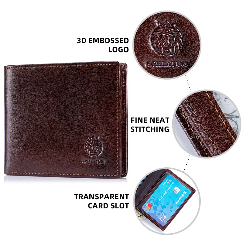 Portefeuille en cuir véritable pour hommes 9 cartes