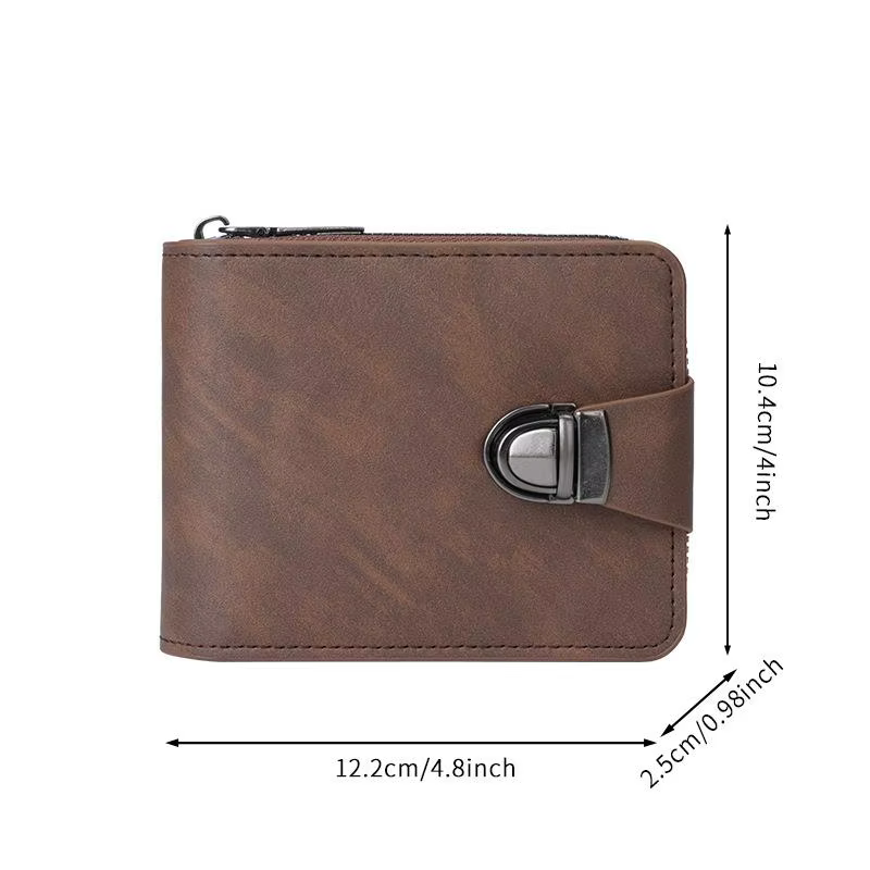 Portefeuille vintage en cuir PU pour homme avec boucle métallique sécurisée et plusieurs emplacements pour cartes