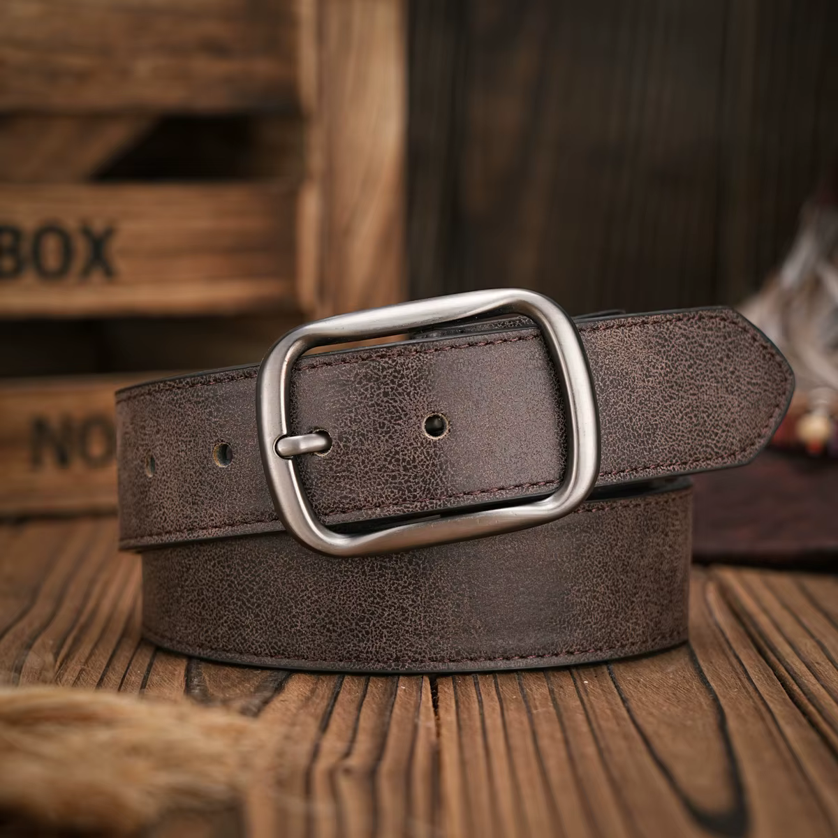 Hommes - Femmes - Western Denim - cuir pu - Ceinture - Jeans vintage avec boucle sculptée ceinture marron