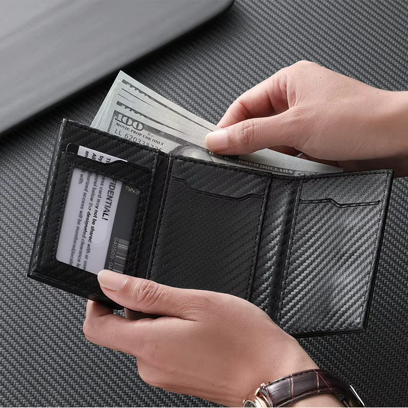 Portefeuille pour homme avec fermeture éclair, porte-monnaie, porte-cartes de crédit métallique à ouverture automatique, minimaliste, anti-RFID, idéal pour les cartes de visite