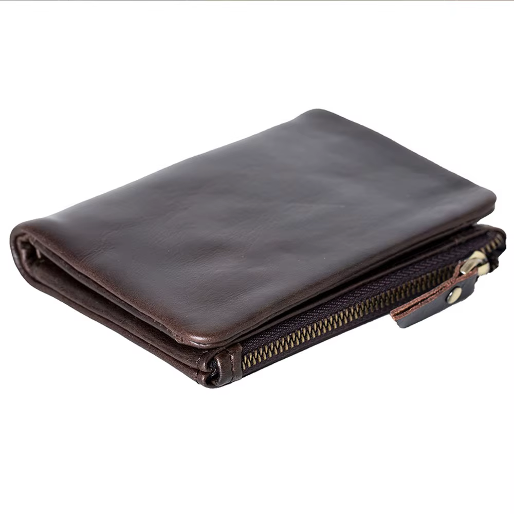 Portefeuille en Cuir Durable pour Homme, avec Fermeture Éclair Latérale, Poche à Monnaie, Rétro, Guile, Sacs d'Argent, Pochette Courte