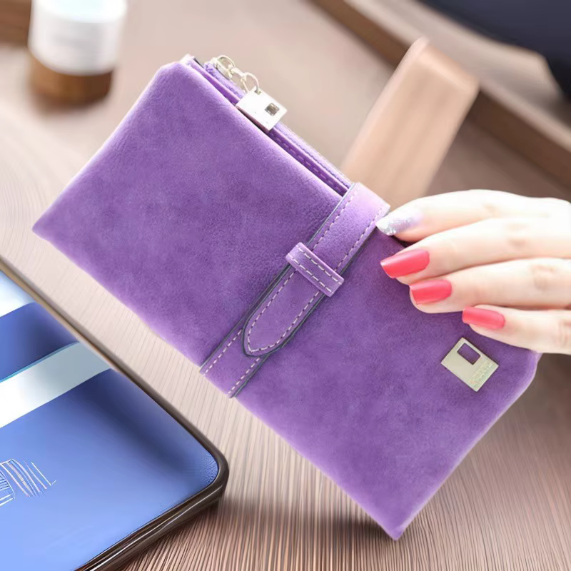 Portefeuille long vintage pour femme en cuir PU mat