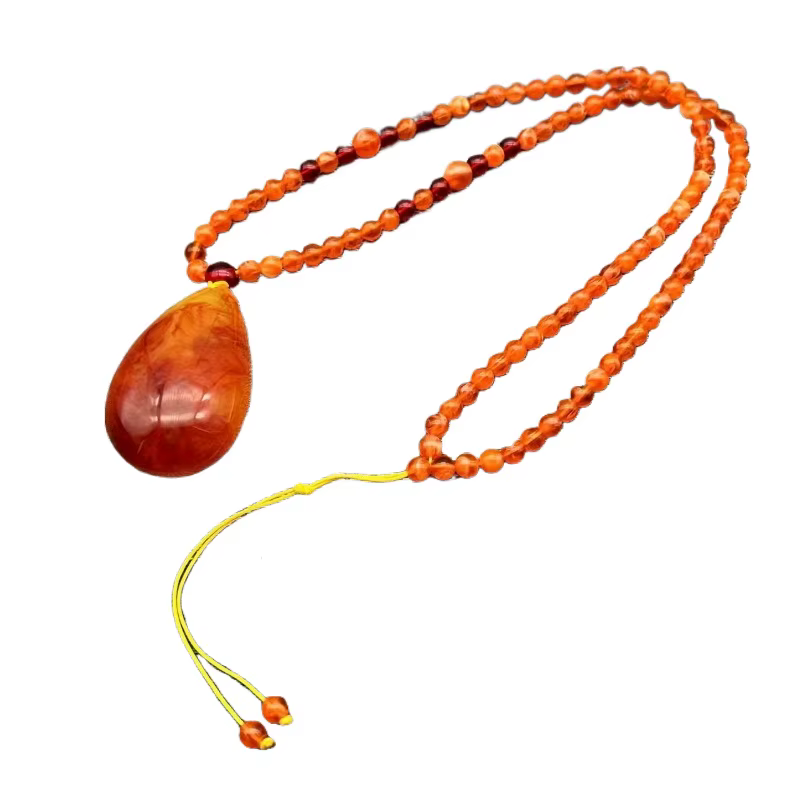 Collier pendentif goutte d'ambre, amulette porte-bonheur, élégant