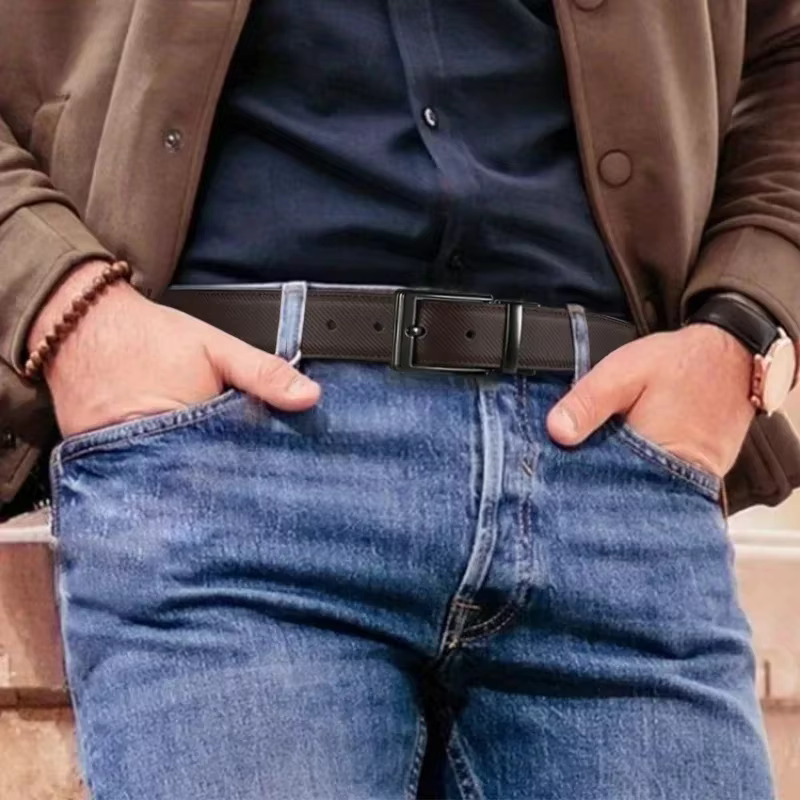Ceinture réversible en cuir pour homme, rotation noire, 1 pièce