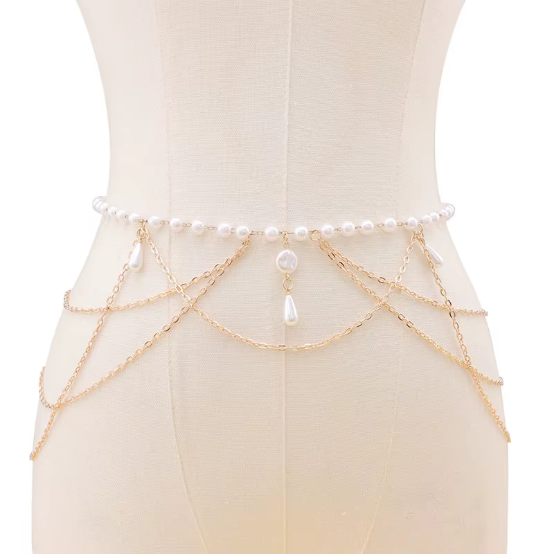Elegant Pearl Women's Belt Simple Adjustable Metal Thin Chain