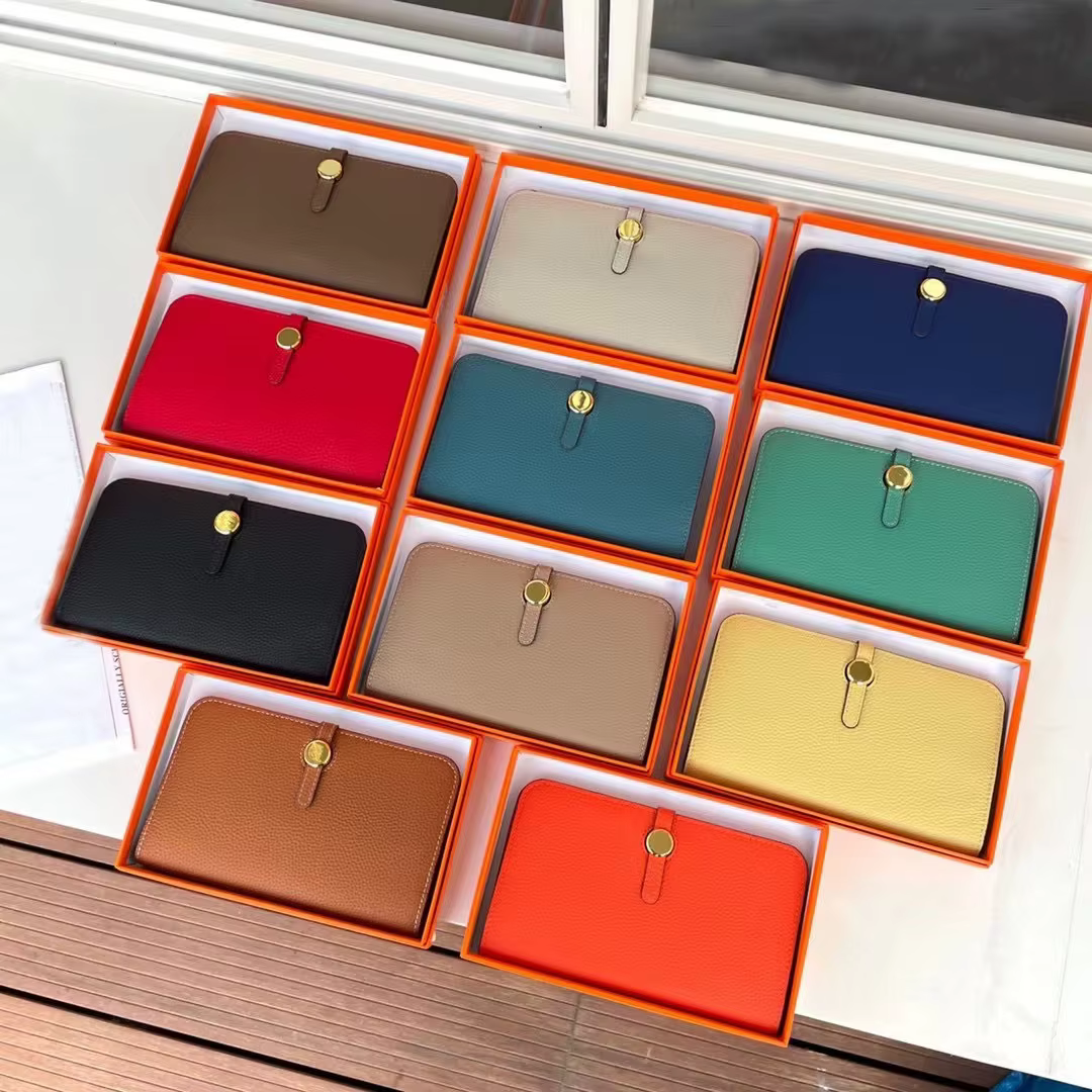 Portefeuille long en cuir véritable pour femmes