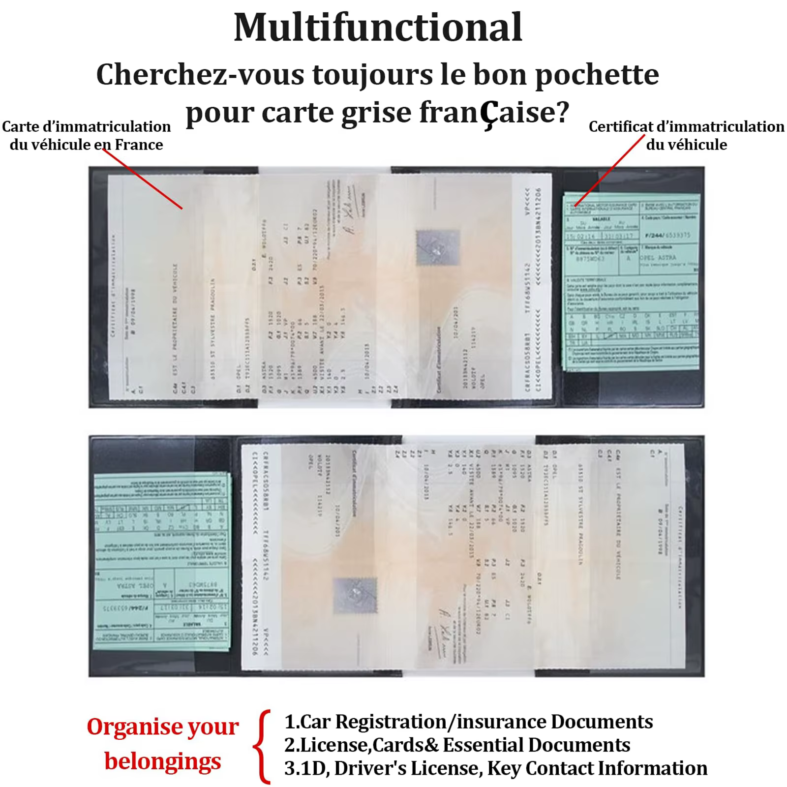 Porte-cartes gris à 4 volets en simili cuir