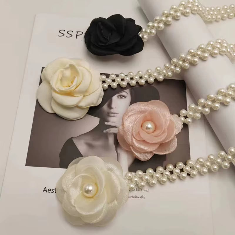 Chaîne de ceintures à fleurs en tissu de luxe pour femmes