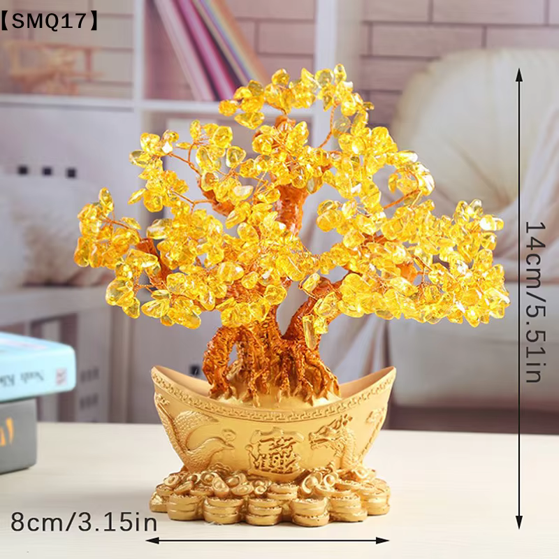 Arbre porte-bonheur chinois en cristal avec lingots d'or, ornement de richesse, décoration de table pour la maison et le bureau, artisanat de table【SMQ】