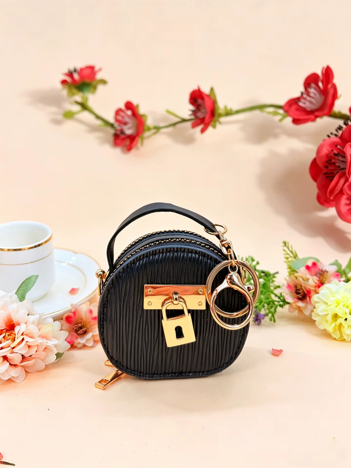 Mini sac de rangement en cuir de luxe avec porte-clés