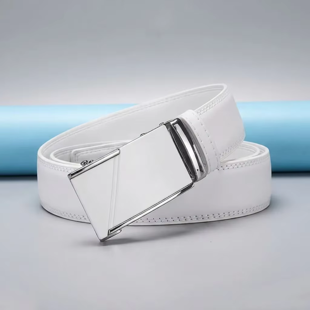 Ceinture classique blanche pour homme avec boucle automatique en alliage de zinc