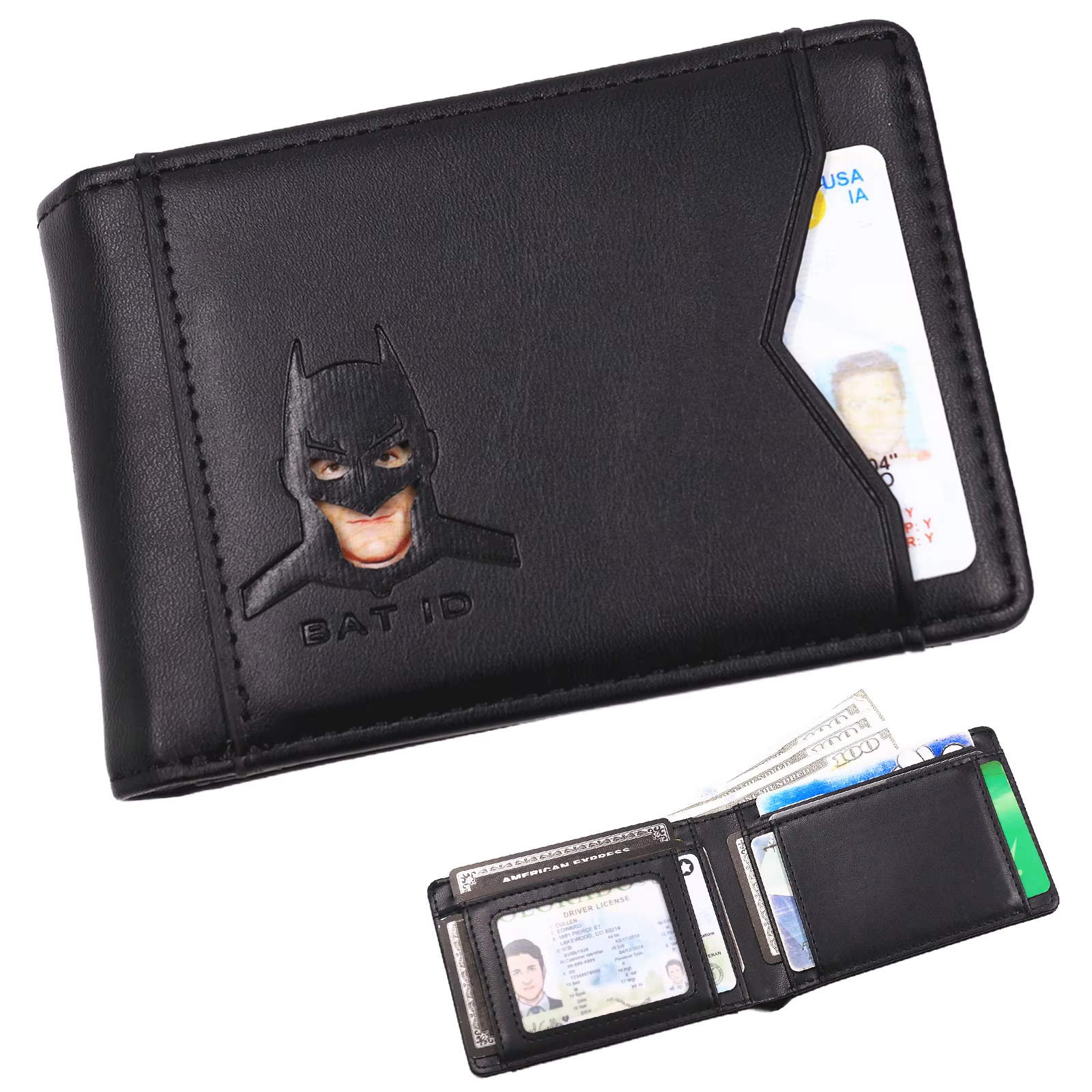 Portefeuille d'identification de chauve-souris en cuir pour hommes