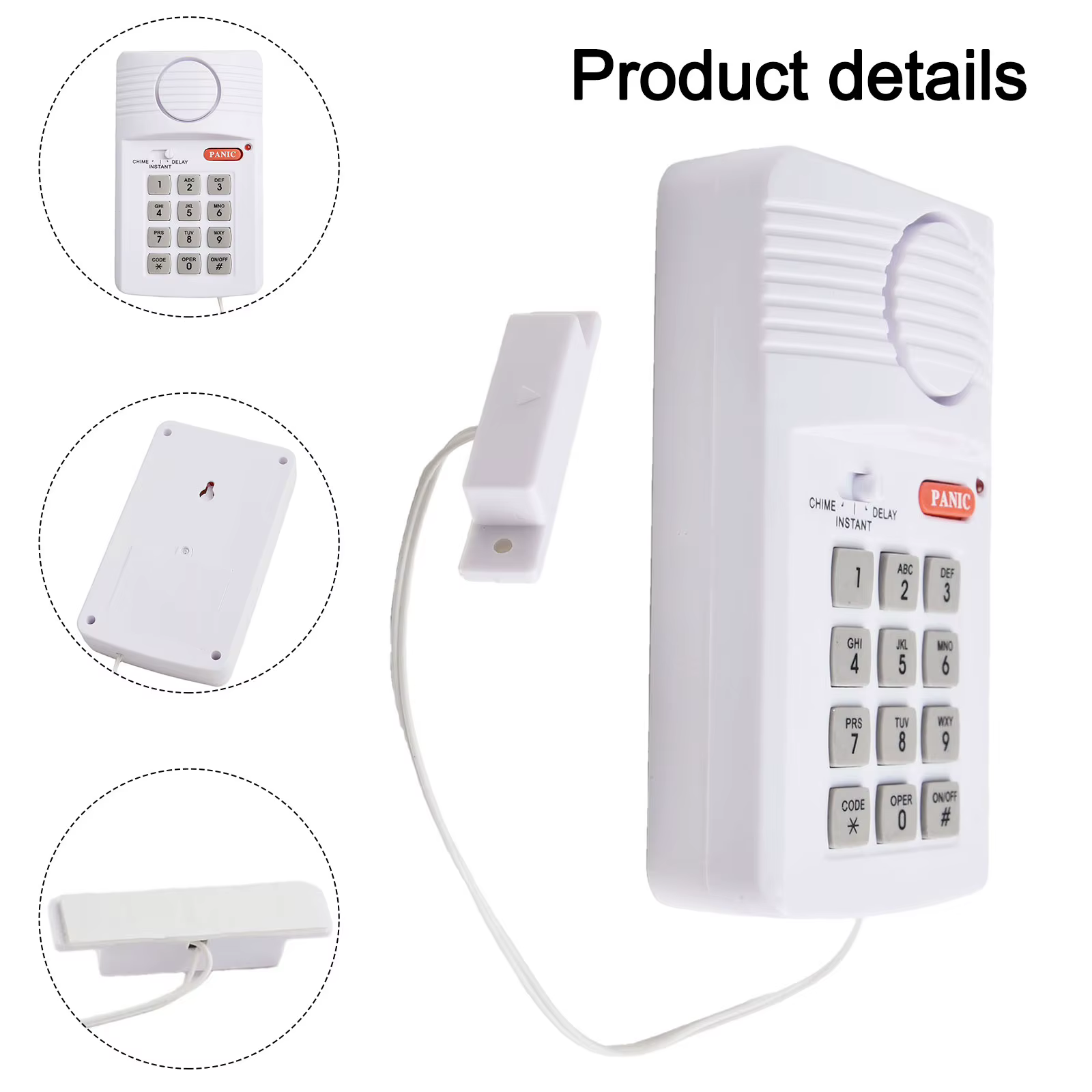 Alarme de porte sans fil 13*8*4CM, installation facile, système d'alarme sans fil, connectivité sans fil, fonction de contrôle par clavier