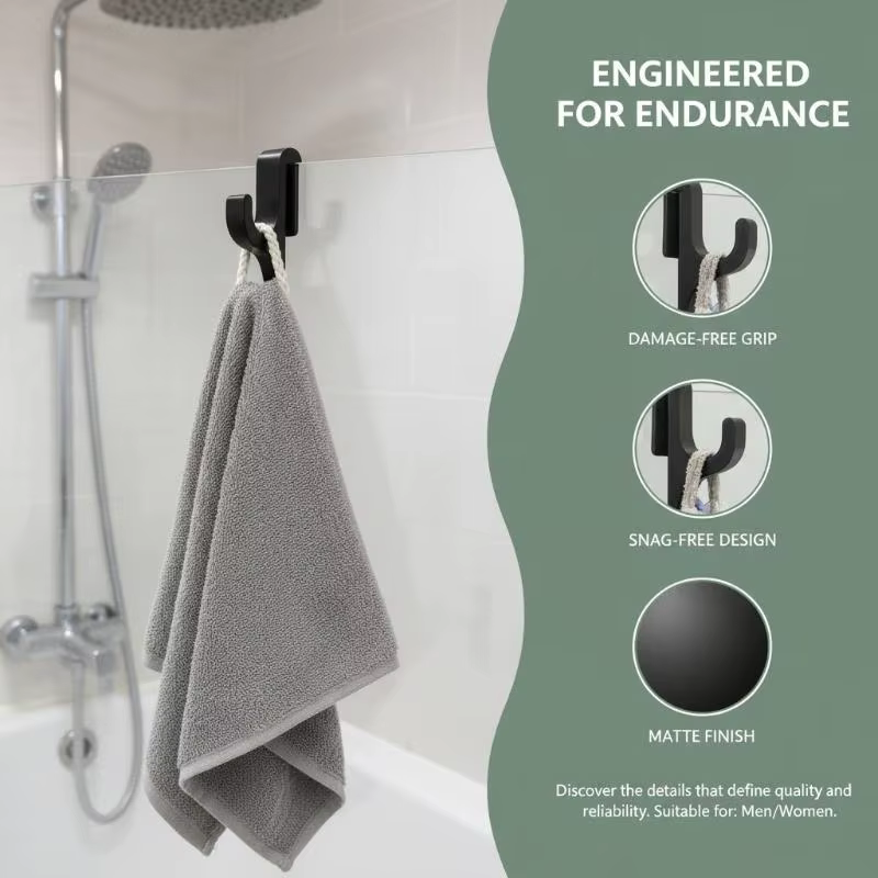 Crochets pour porte de douche, blancs et noirs, pour porte en verre de 6 mm d'épaisseur, faciles à installer, pour peignoirs, serviettes, vêtements, sans perçage