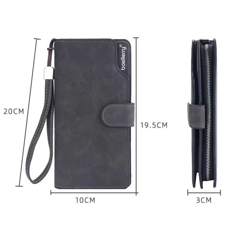 Baellerry Vintage hommes Long portefeuille sac à main nom gravure grande capacité mâle porte-monnaie avec moraillon porte-carte pinces à billets