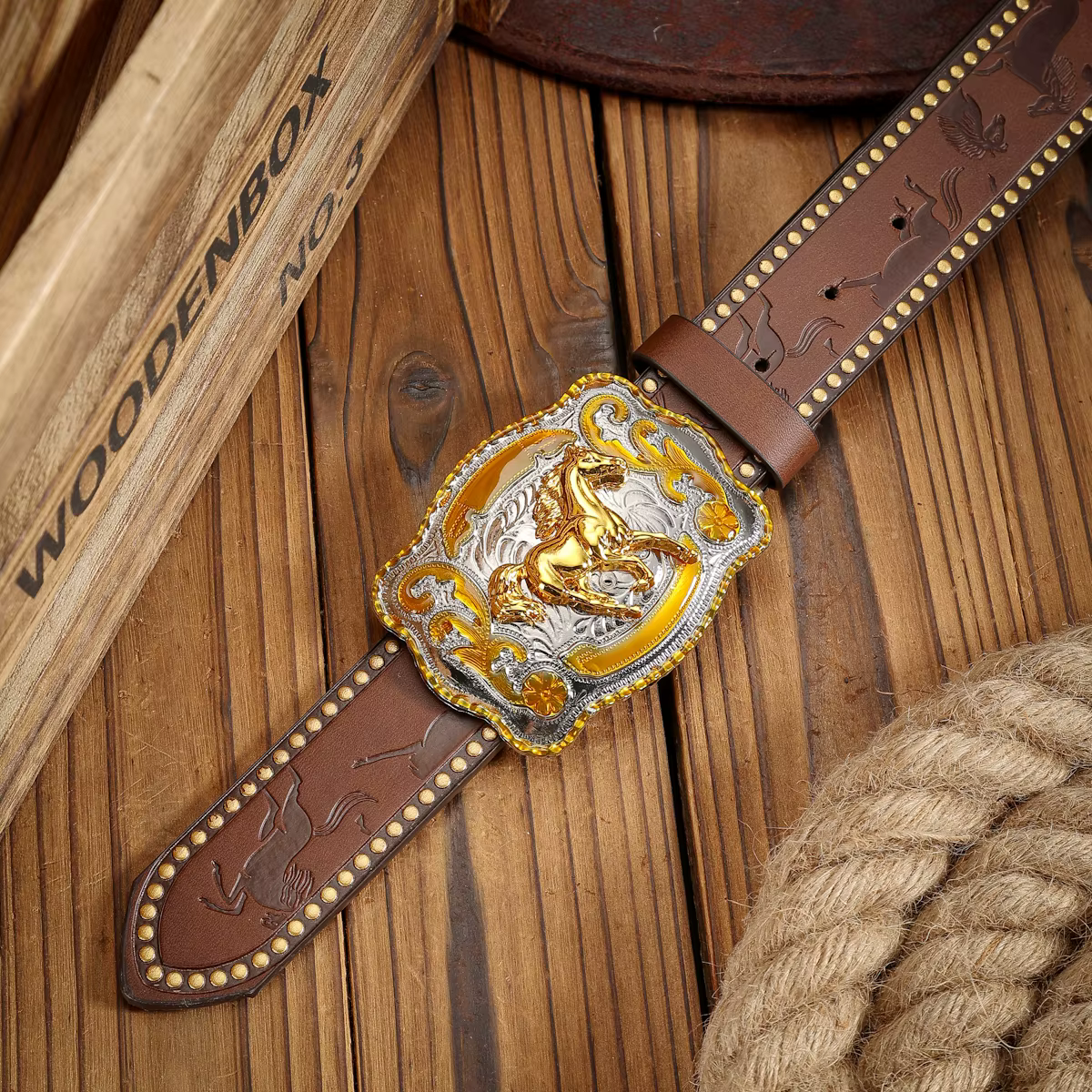 Ceinture en PU de style occidental avec boucle