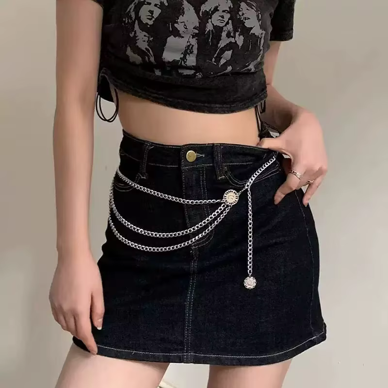 Boho Sexy femmes mode ceinture hanche taille haute or argent couleur étroite métal corps chaîne grosses franges nouveau