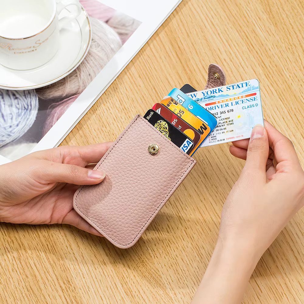 Porte-cartes mince en cuir véritable