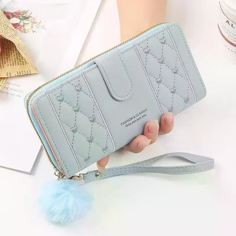 Portefeuille multi-cartes pour téléphone et monnaie avec fermeture éclair en cuir PU