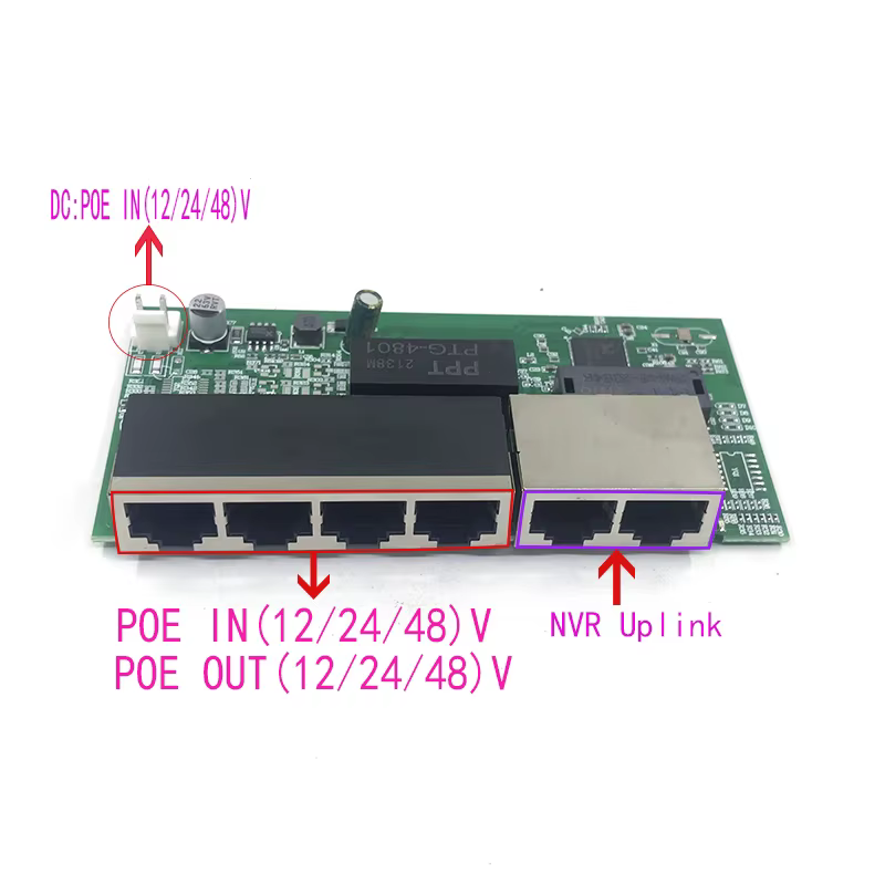 POE12V-24V-48V POE12V/24V/48V POE OUT12V/24V/48V commutateur poe 100 mbps POE pobre; 100 mbps UP Link pobre; commutateur alimenté par poe NVR
