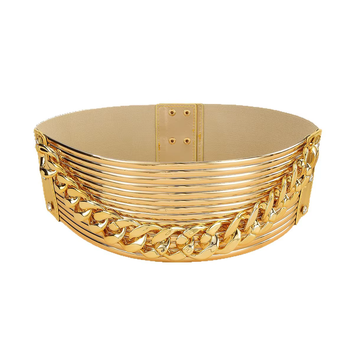 Nouvelle ceinture de taille tendance en cuir PU rétro avec chaîne élastique pour femme, accessoires de jupe