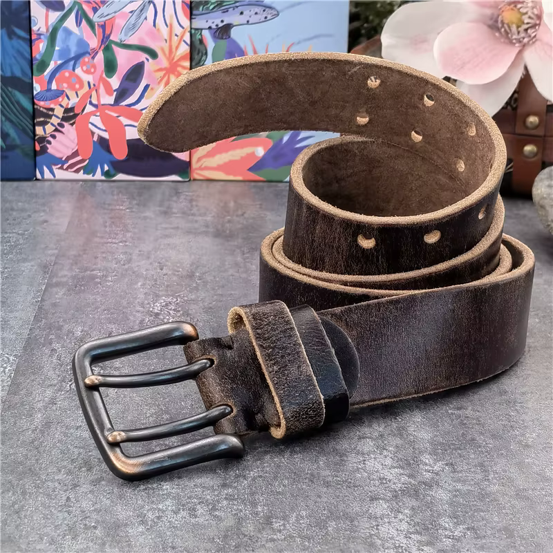 Ceinture en cuir véritable à Double ardillon pour homme