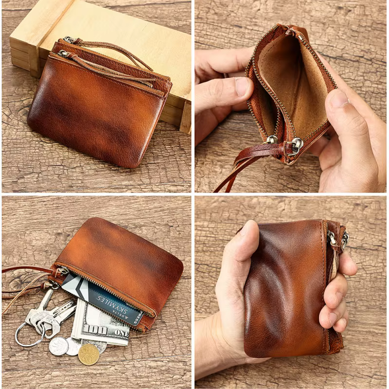 Porte-monnaie vintage en cuir véritable