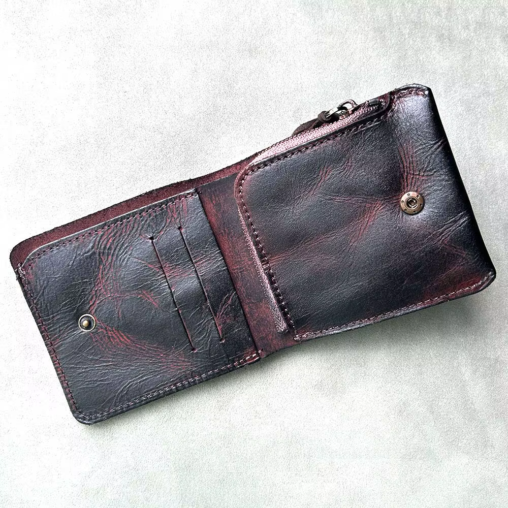 Portefeuille en cuir beige fait à la main pour hommes