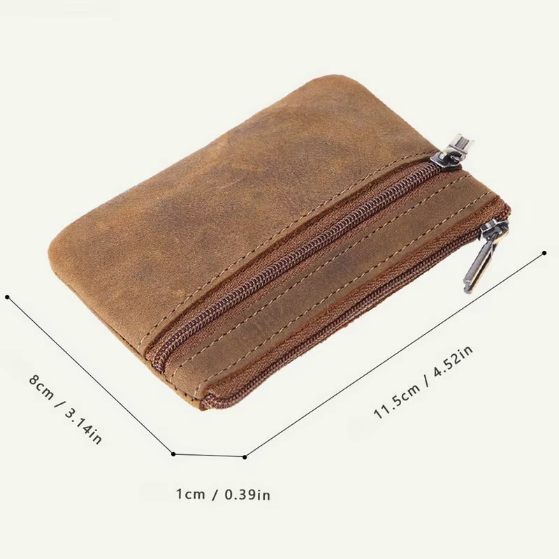 Porte-monnaie rétro en cuir véritable avec porte-clés pour hommes et femmes