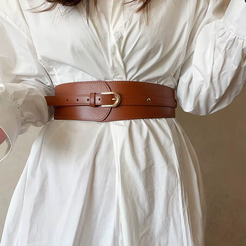 Ceinture Corset large en cuir PU pour femmes, couleur unie, rétro, élastique, slim, robe, manteau, bandage décoratif