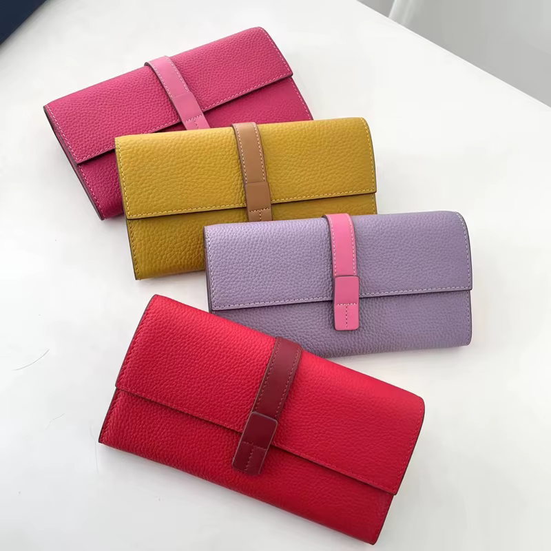 Portefeuille long en cuir véritable pour femme