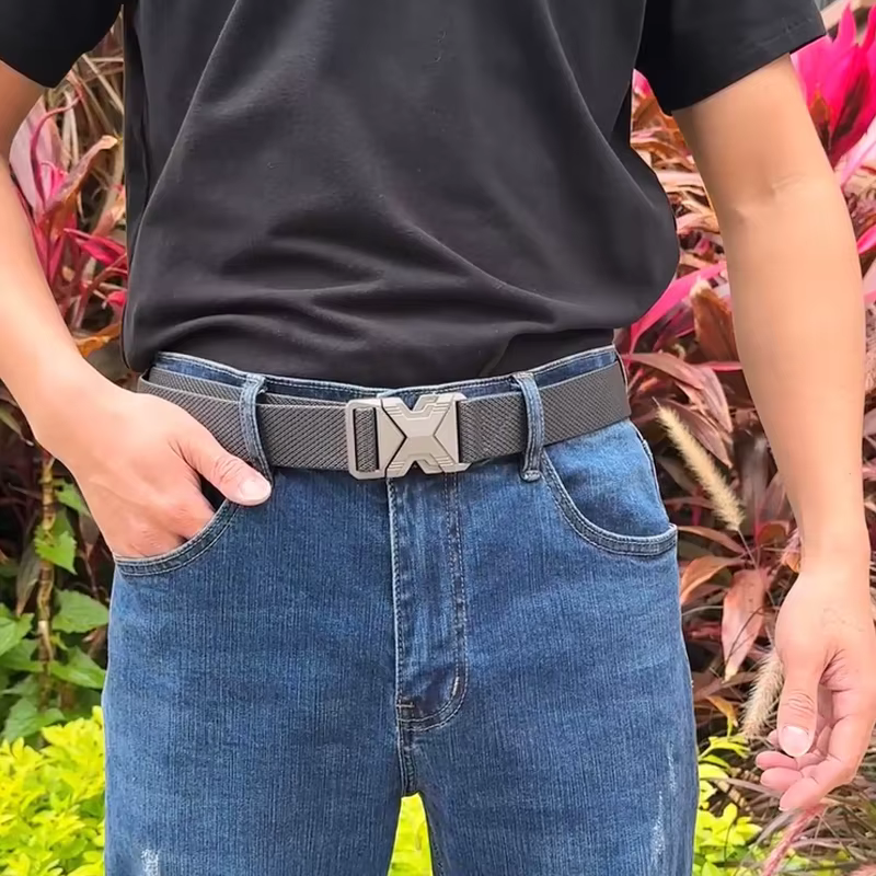 KOLBER Nouvelle Ceinture Élastique Argentée Pour Hommes Boucle En Métal À Dégagement Rapide 3.4cm