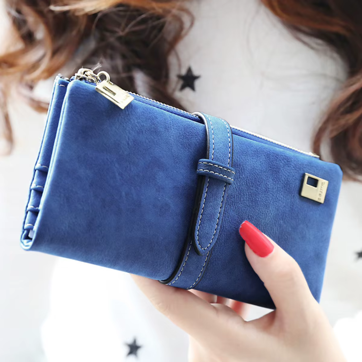 Portefeuille long vintage pour femme en cuir PU mat