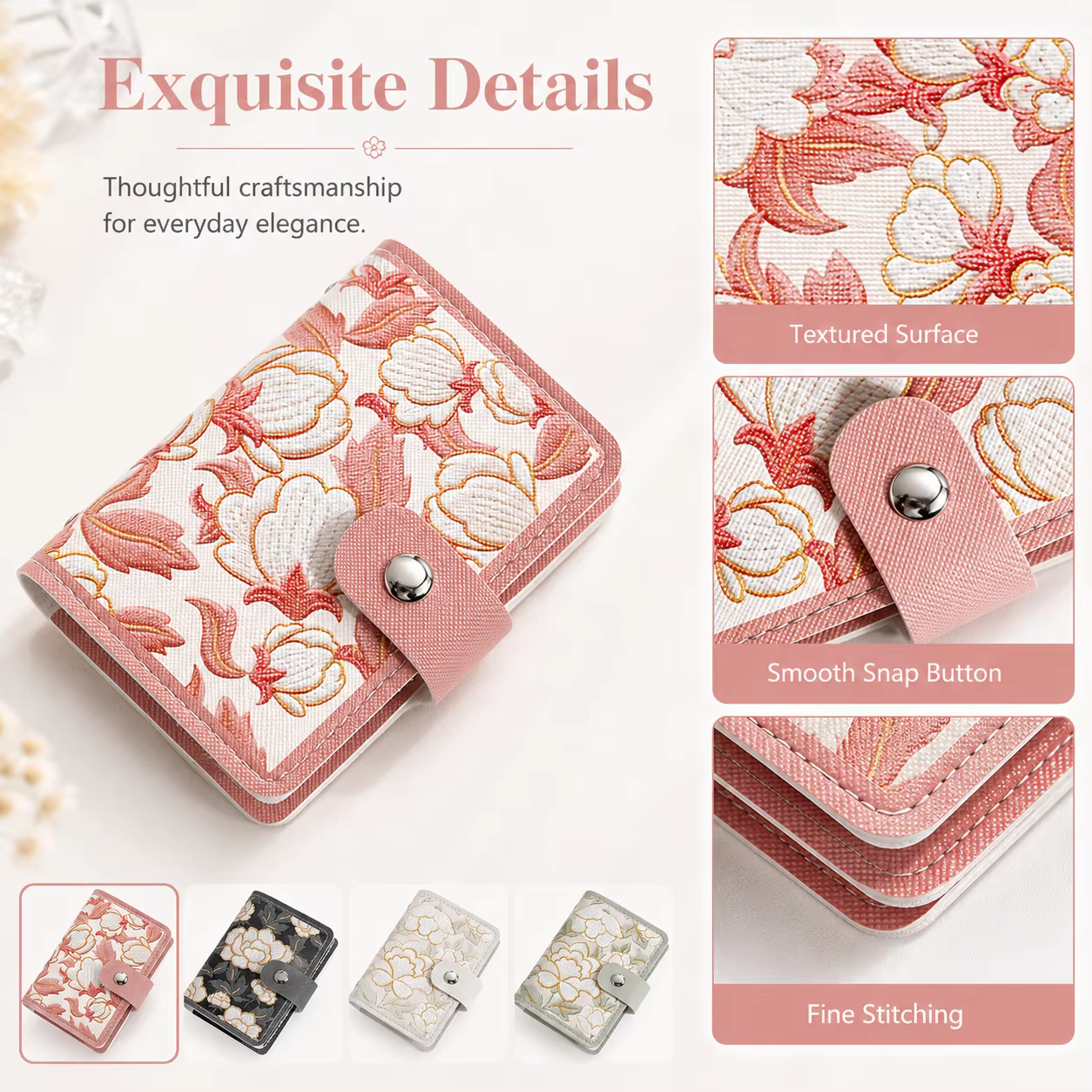 Portefeuille porte-cartes floral pour femme
