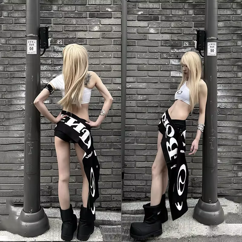 Nouvelle lettre imprimée ceintures noires pour femme Harajuku Streetwear Y2k scène années 2000 Emo accessoire pour