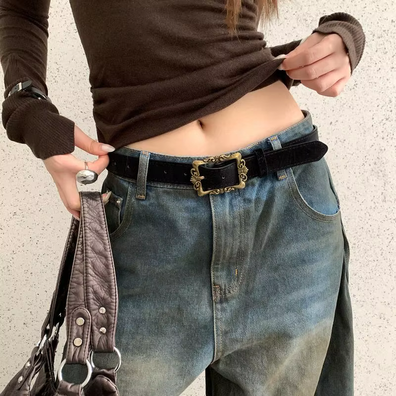 Maillard Styles rétro mode ceinture en daim avec boucle en métal