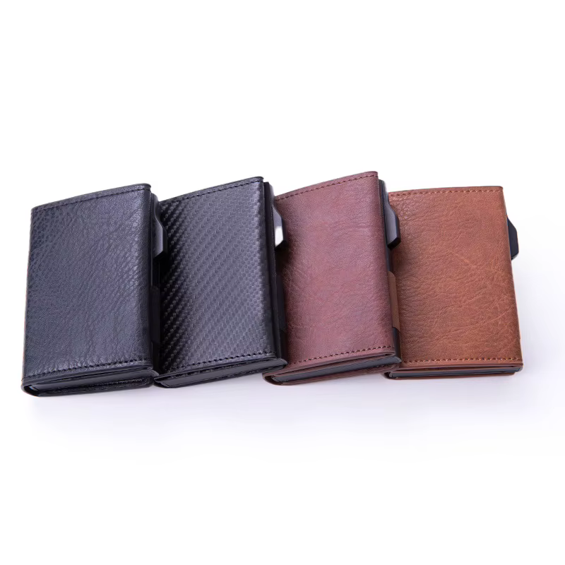 Fibre porte-carte de crédit portefeuilles hommes marque Rfid noir marron magique à trois volets en cuir mince Mini