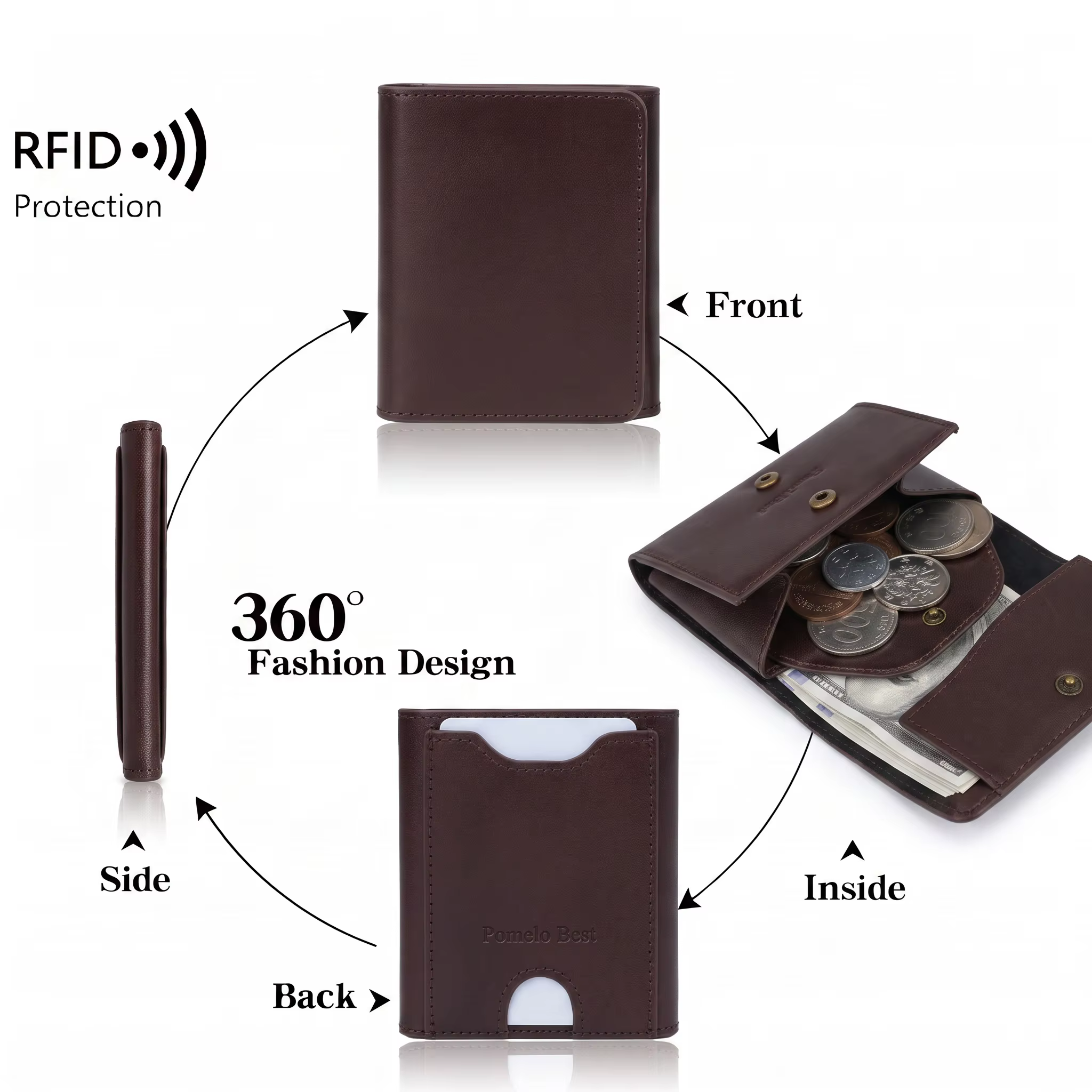 Petit portefeuille Portable pour hommes en cuir de Grain fin
